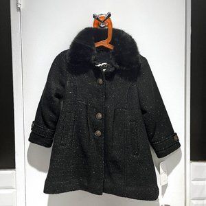 Jessica Simpson - Girls peacoat, faux-fur collar, sparkles in Black (Size 4) NWT